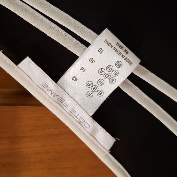 COTE FEMME TANKTO P SLEEVELESS BLOUSE Double sheer black layers w white trim. - Picture 4 of 7